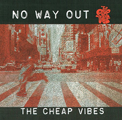 Album cover with red-toned city street image and white text on dark green background.