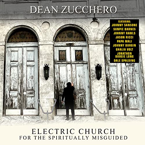 CD cover: weathered church doors, lone figure, text “Electric Church”.