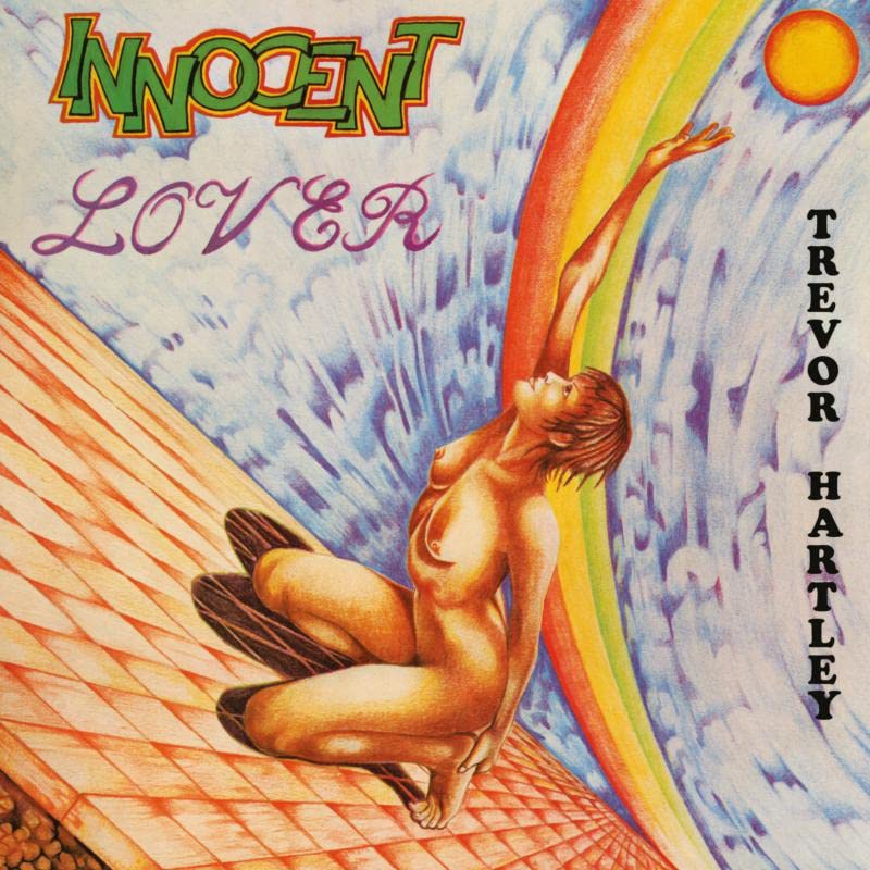Vinyl record cover: colorful, abstract art of a kneeling figure.
