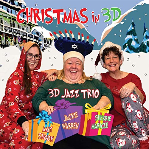 CD cover for “Christmas in 3D” featuring three women in festive hats.