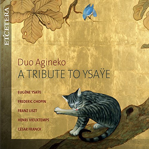 Gold CD cover with cat on branch and blue bird, featuring text "Duo Agineko".