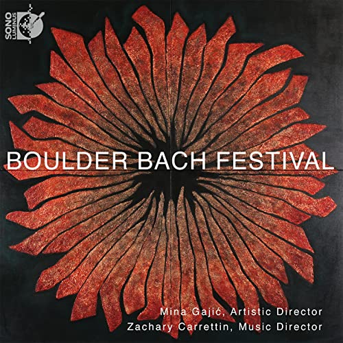 Blu-ray cover for Boulder Bach Festival with abstract red floral design.