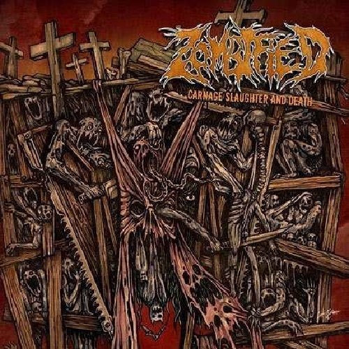 CD cover art depicting a chaotic scene of zombies and wooden crosses.