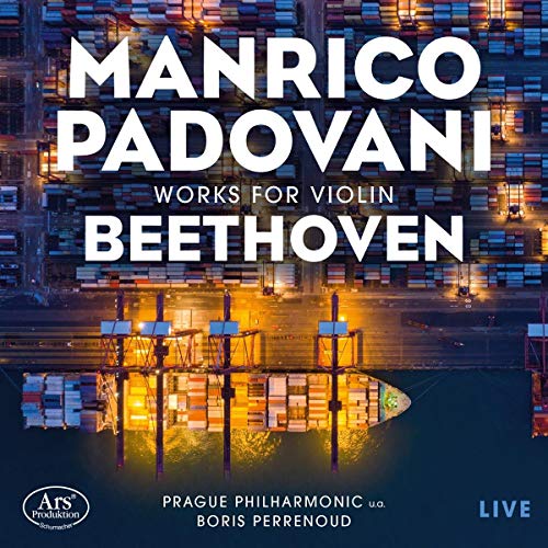 CD cover with shipping containers and text "Manrico Padovani, Beethoven: Works For Violin".