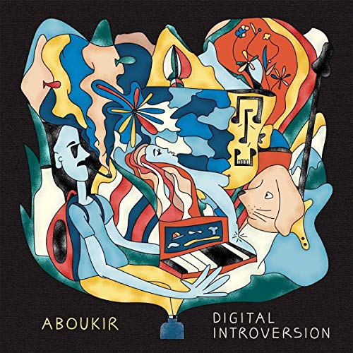 Vinyl record cover: colorful illustration of a person with a keyboard.