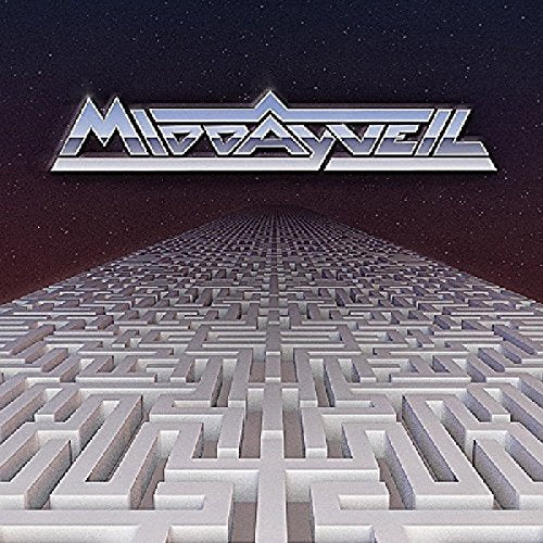 The image depicts a 3D maze with "Midday Veil" written in metallic font against a starry background.