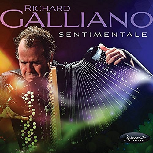Richard Galliano portrait with accordion, album cover for "Sentimentale" CD.