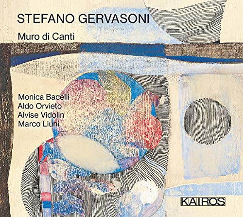 "Album cover with abstract art, featuring names and title in black text on beige background."