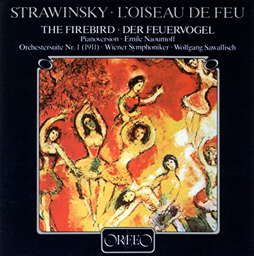 CD cover for Stravinsky’s “The Firebird” featuring vibrant, abstract figures.