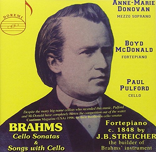 A CD cover featuring a black-and-white portrait of Brahms against a bright yellow background.