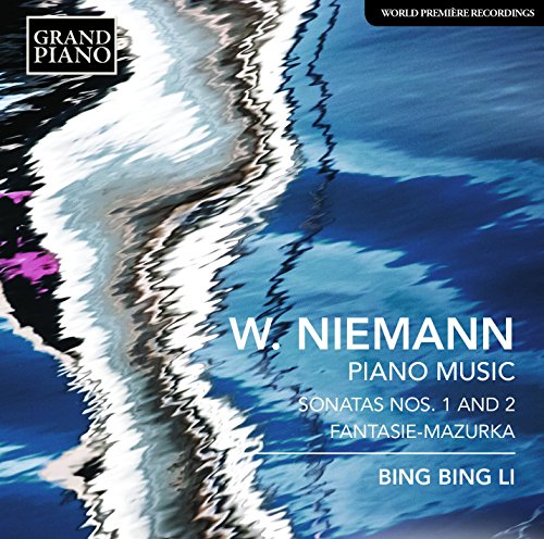 "CD cover with abstract blue and white design, featuring white text with artist and composer names."