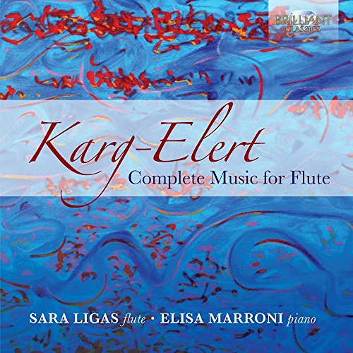 A blue and red abstract album cover with "Karg-Elert" written in red cursive font.