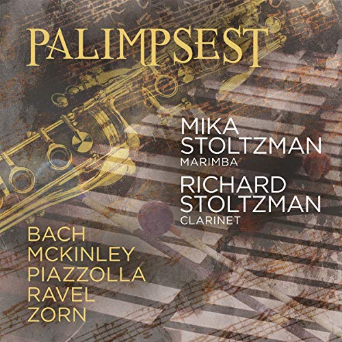 "CD cover with trumpet and sheet music, featuring 'Palimpsest' title and artist names."