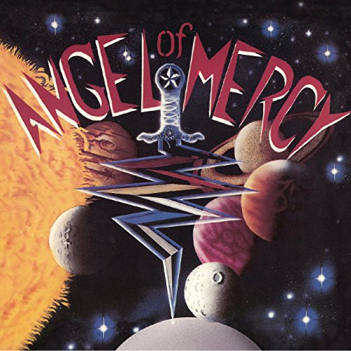 Album cover with text, a sword, planets, and a fiery sun in space.