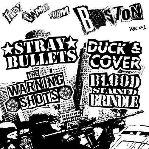 Black and white collage album cover with band names and city skyline.