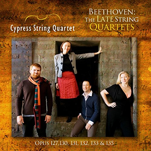 Cypress String Quartet album cover featuring four musicians posing near a stone doorway.