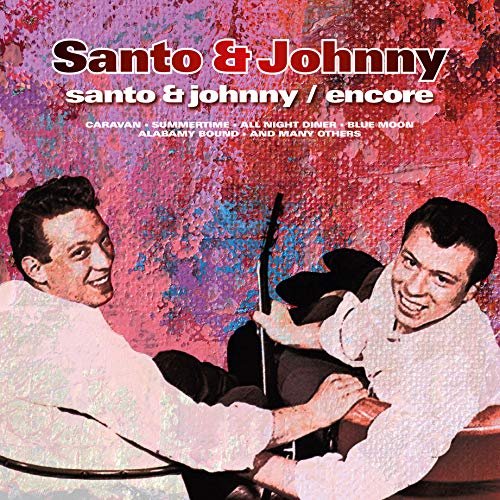 Vinyl album cover with two men and red, blue, and pink textured background.