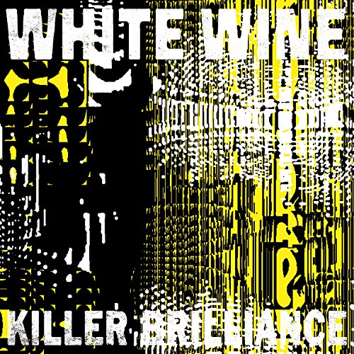 A distorted album cover with white, black, and yellow abstract design and text.