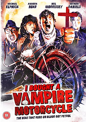 DVD cover for 'I Bought A Vampire Motorcycle' with vampire and bikers illustration.