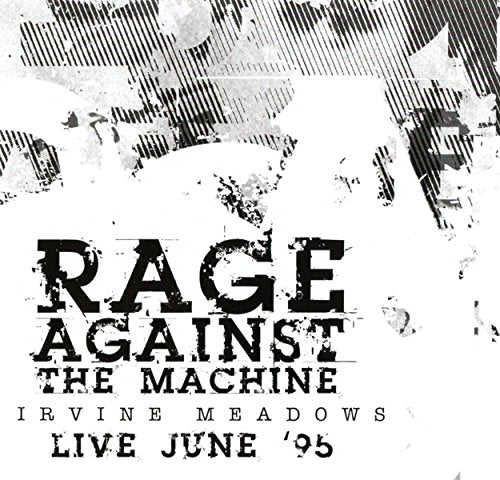 "Rage Against the Machine album cover with grungy black text on a white background."