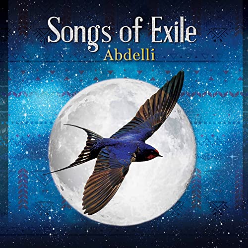 CD cover: bird in flight before a full moon, starry blue background.