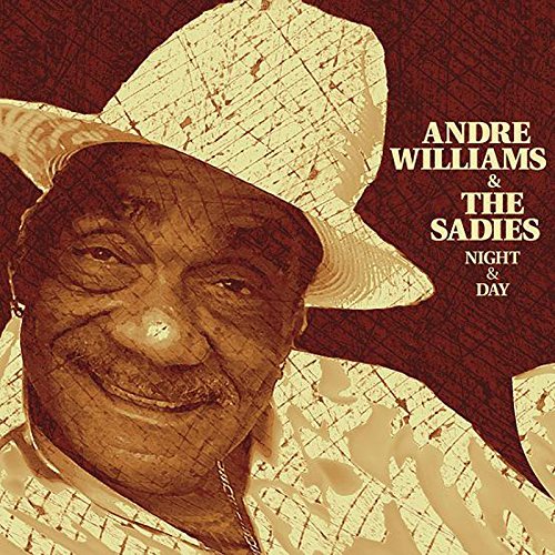 "Album cover featuring a man in a hat with sepia-toned image and red background."