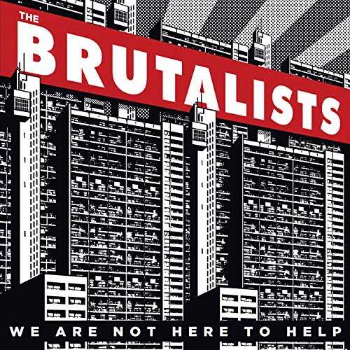 "Album cover featuring black and white cityscape with red banner and white text."