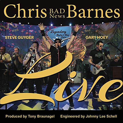 "CD cover featuring a band performing on stage with 'Live' in gold script."