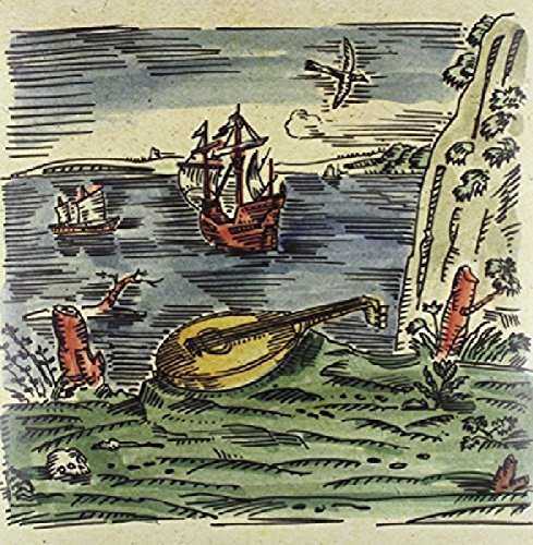 A vinyl record cover featuring an illustration of a lute on a rocky shore.