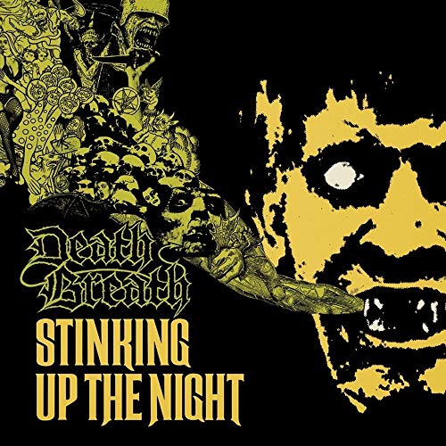 Yellow and black album cover with skulls, demonic figures, and text.