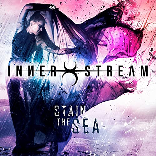 CD cover: person with dark cloth, abstract pink and blue splash.