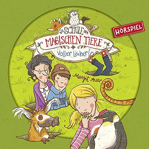 "Cartoon cover art featuring children and fantastical animals on a green background."