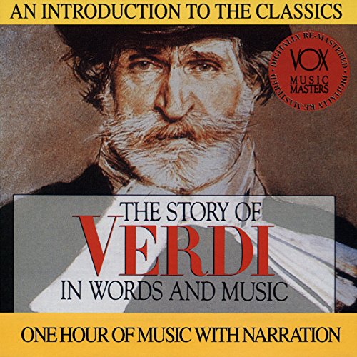 CD cover with portrait of Verdi, titled "The Story of Verdi in Words and Music".