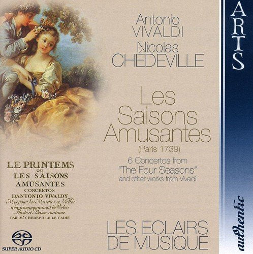 "CD cover featuring 18th-century painting of man and woman, with text and blue stripe."