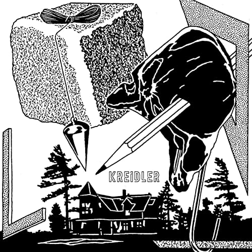 Black and white album cover with a mouse, pencil, and landscape.