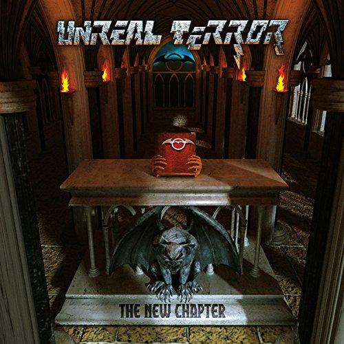 CD cover: gothic hall with a red book, gargoyle, and flames.
