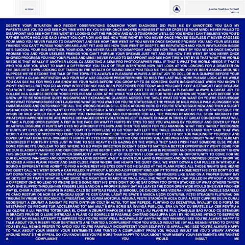 The image shows a CD booklet with white text on a blue background.