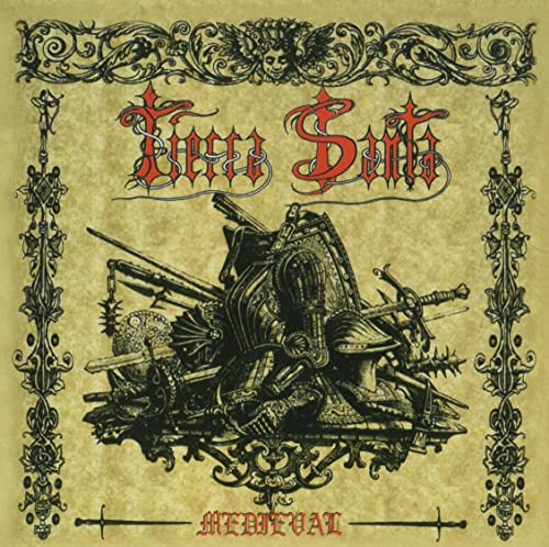 CD cover for Tierra Santaās āMedievalā album featuring medieval weaponry and armor.