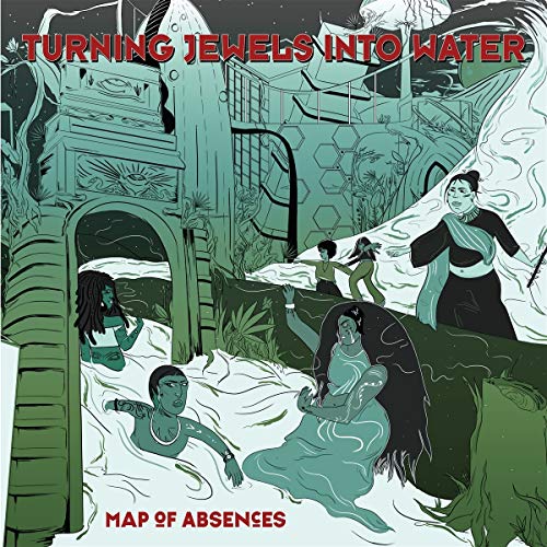 Album cover: illustrated figures amidst teal ruins and flowing water.