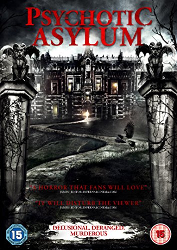 DVD cover for "Psychotic Asylum" featuring a dark, gothic mansion and gargoyles.