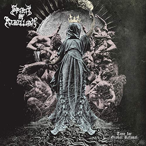 Dark album cover featuring a cloaked figure with a crown, surrounded by figures.