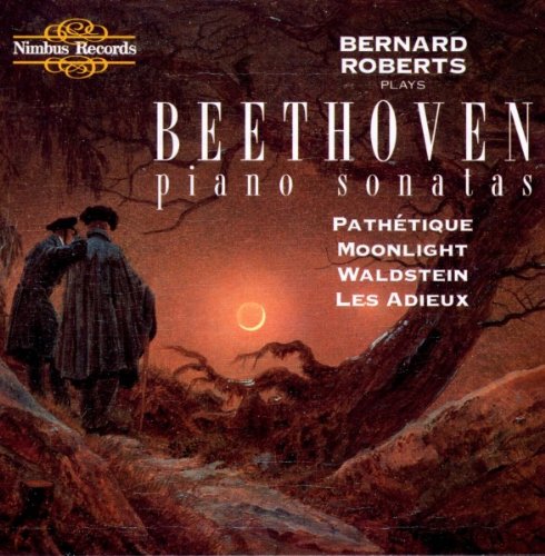 "CD cover art featuring Beethoven piano sonatas with a moonlit landscape and two figures."