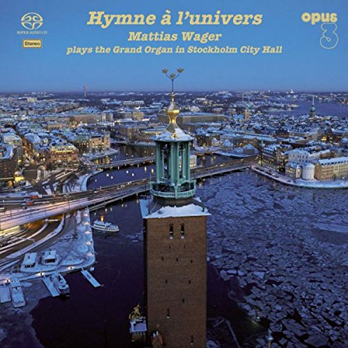 "Album cover with aerial view of snowy Stockholm cityscape and blue sky."