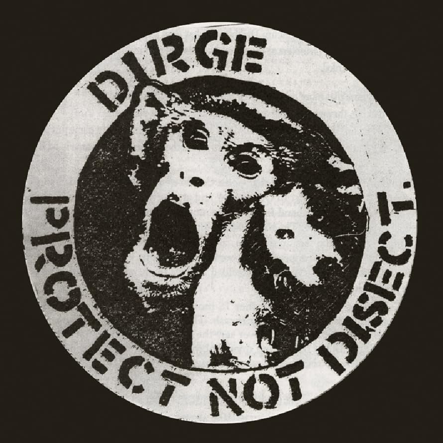 Black and white CD cover with a dog’s face and text around the edge.