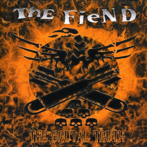 CD cover: Fiend, skull with crossed guns against fiery orange background.