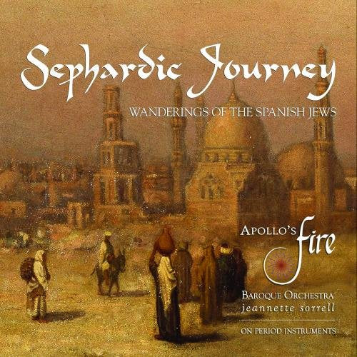 "CD cover with sepia-toned cityscape and people in traditional clothing, titled 'Sephardic Journey'."
