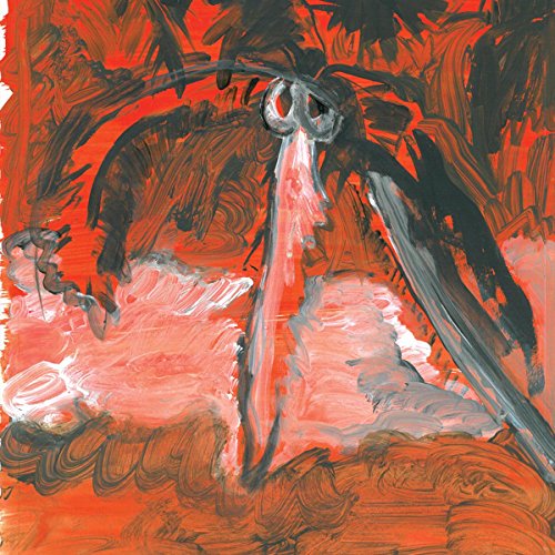 Abstract painting of a bird with red and orange brushstrokes.