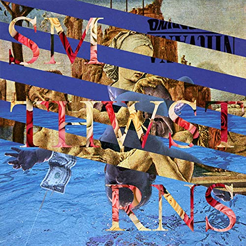Album cover for Smith Westerns, collage of figures and blue stripes.