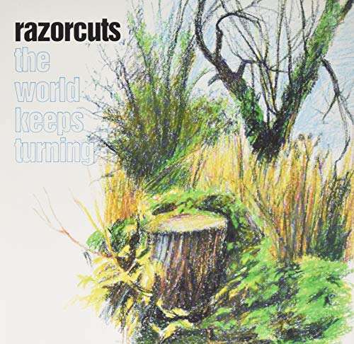 Razorcuts album cover: pastel drawing of trees and a tree stump.