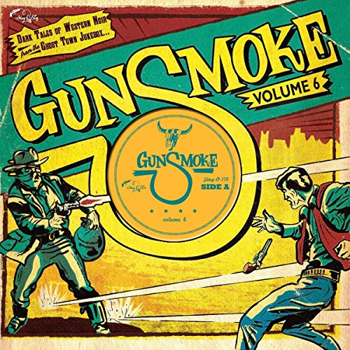 Vinyl record cover art for "Gunsmoke Volume 6" with cowboy duel scene.